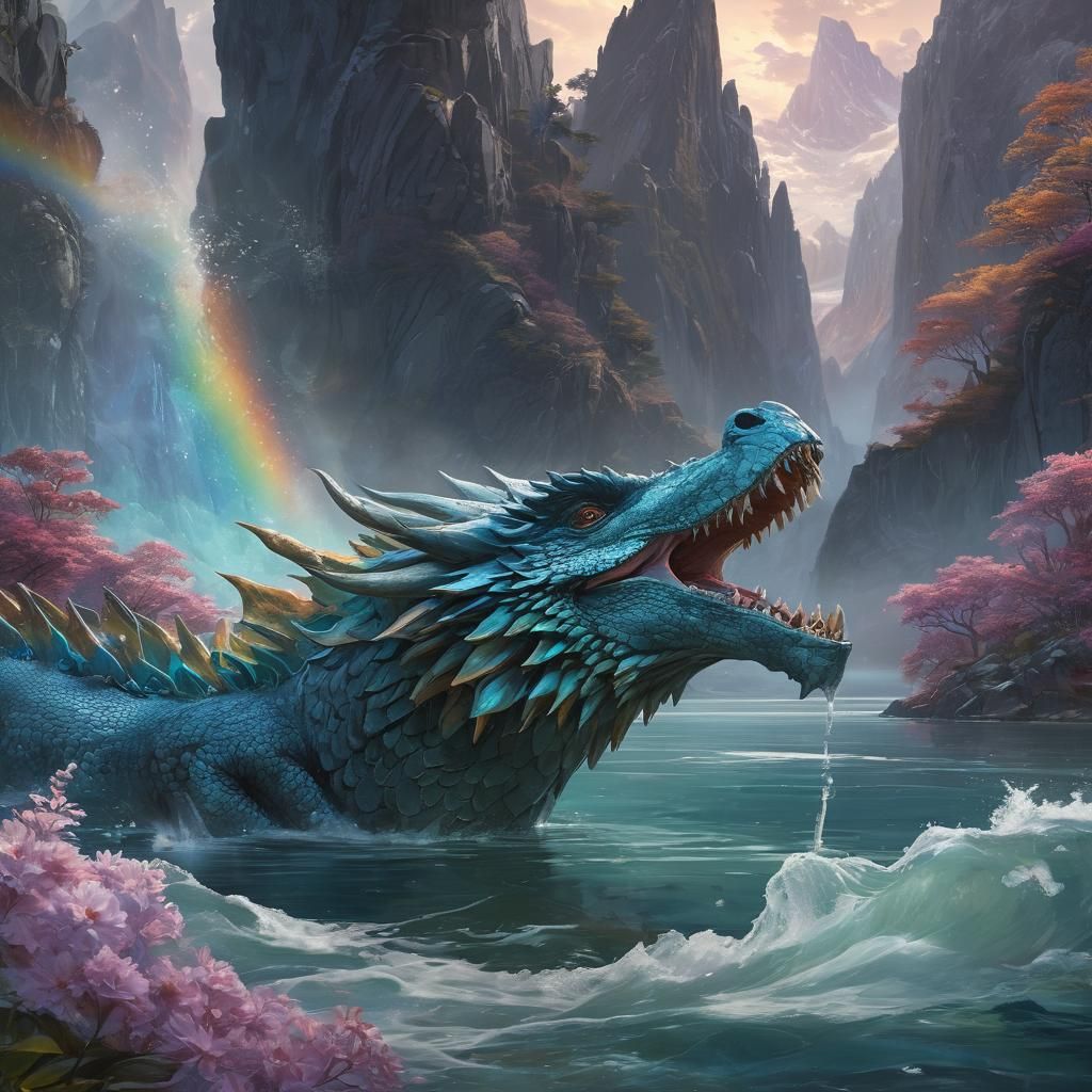 Iridescent Dragon Wave in Dark Fantasy Art