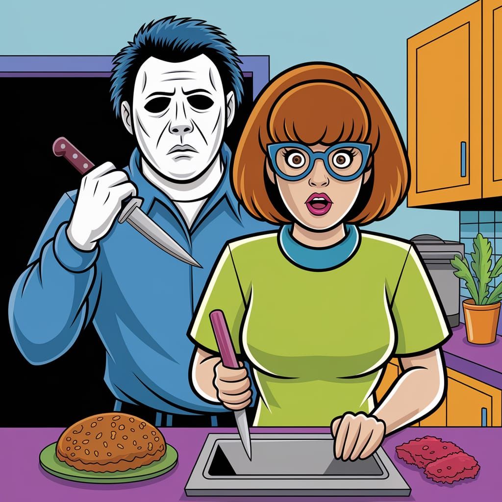 Michael Myers and Startled Velma from Scooby Doo