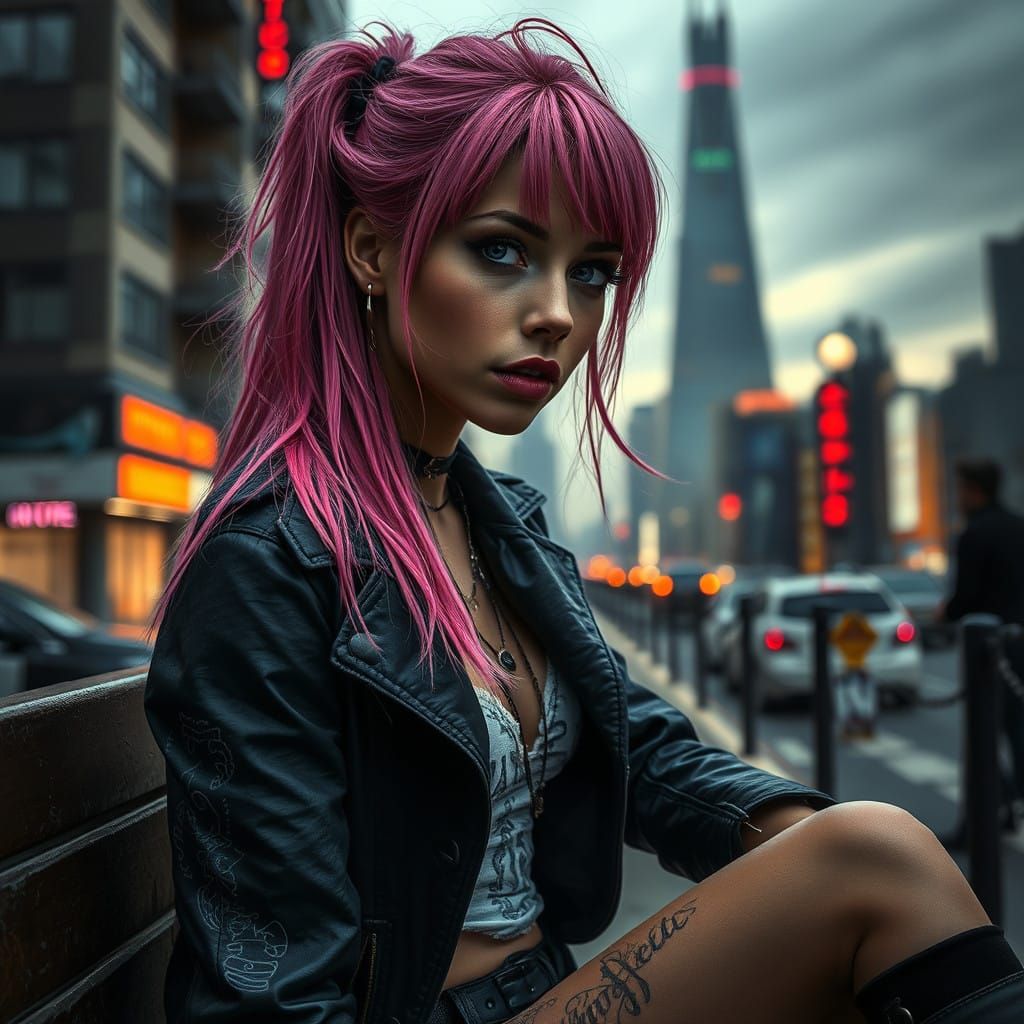 Violet-Eyed Siren in Apocalypse Cityscape