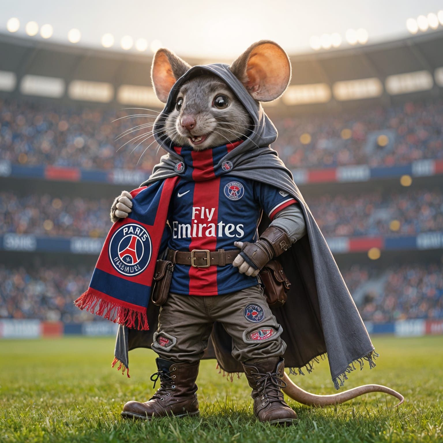 Anthropomorphic Mouse at Stadium with PSG Scarf