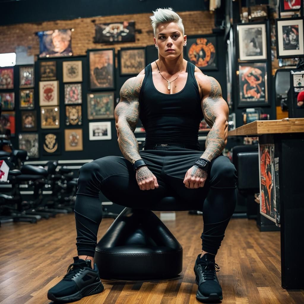 Muscular Tattoo Artist with Extreme Undercut Hairstyle