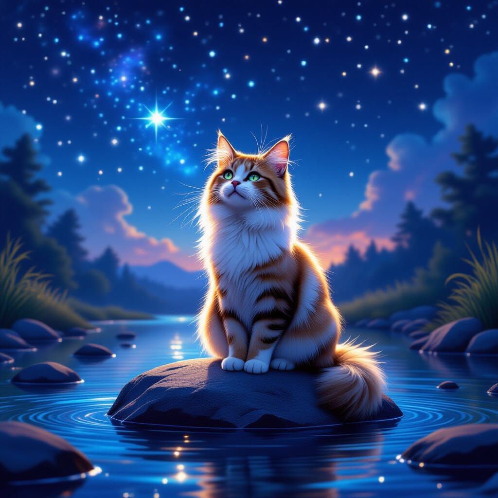 Cat Under Starlight: A Cosmic Astral Dreamscape