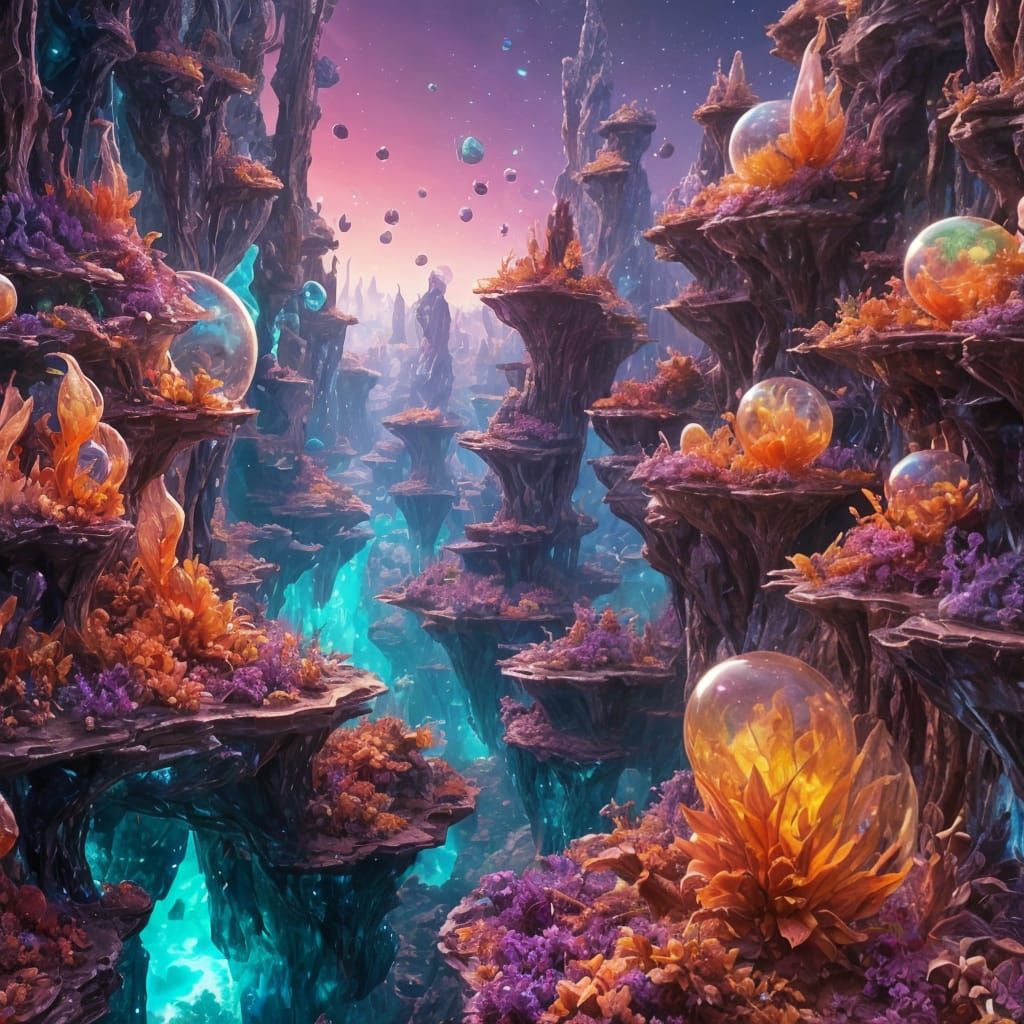 Colorful Alien Landscape with Flowing Glass