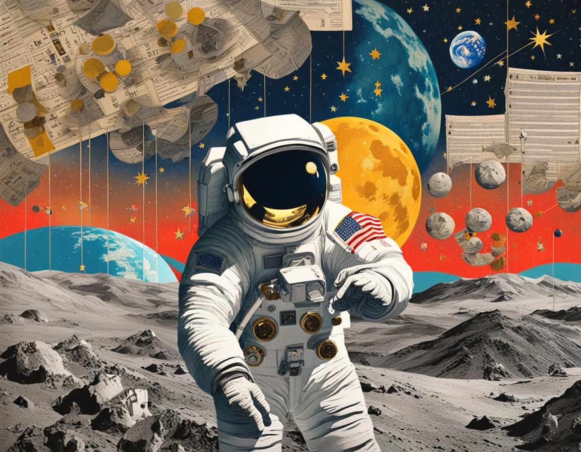 Moon Landing Collage in Art Nouveau Style