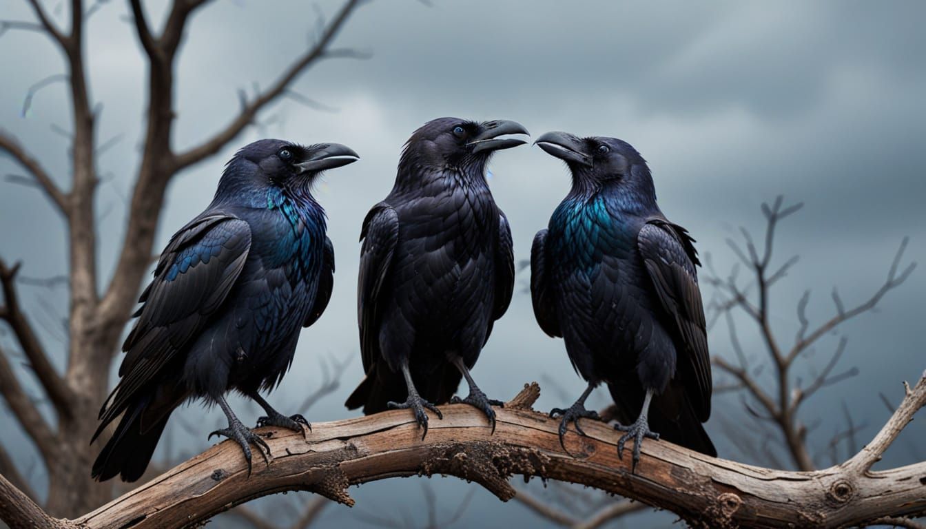Two Ravens Arguing on a Gnarled Branch