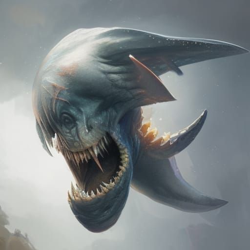 Demonic Megalodon Portrait in Hyperdetailed Style