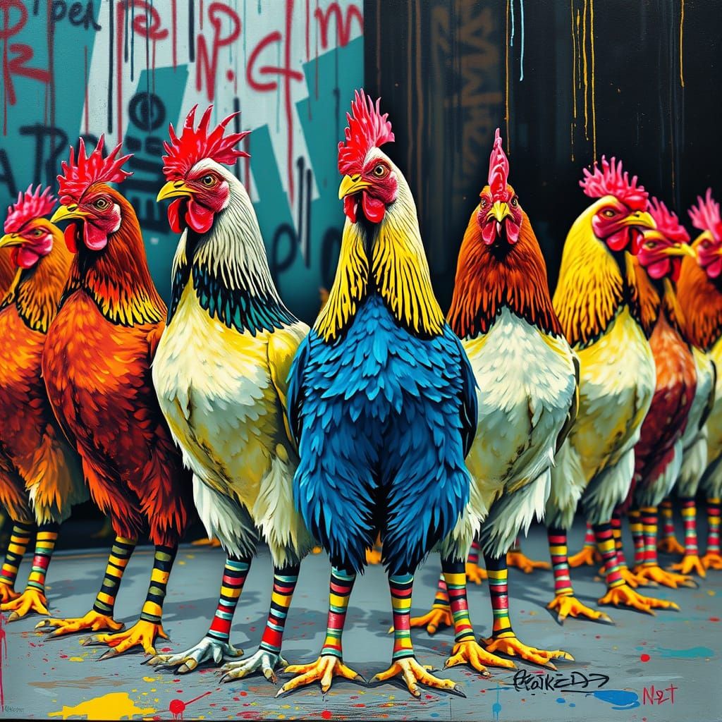 Chickens Fashion Show: Street Art Meets Oil Gouache