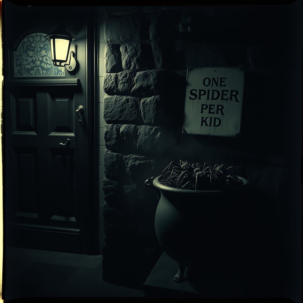 Spiders In Cauldron Sign Vintage Photo
