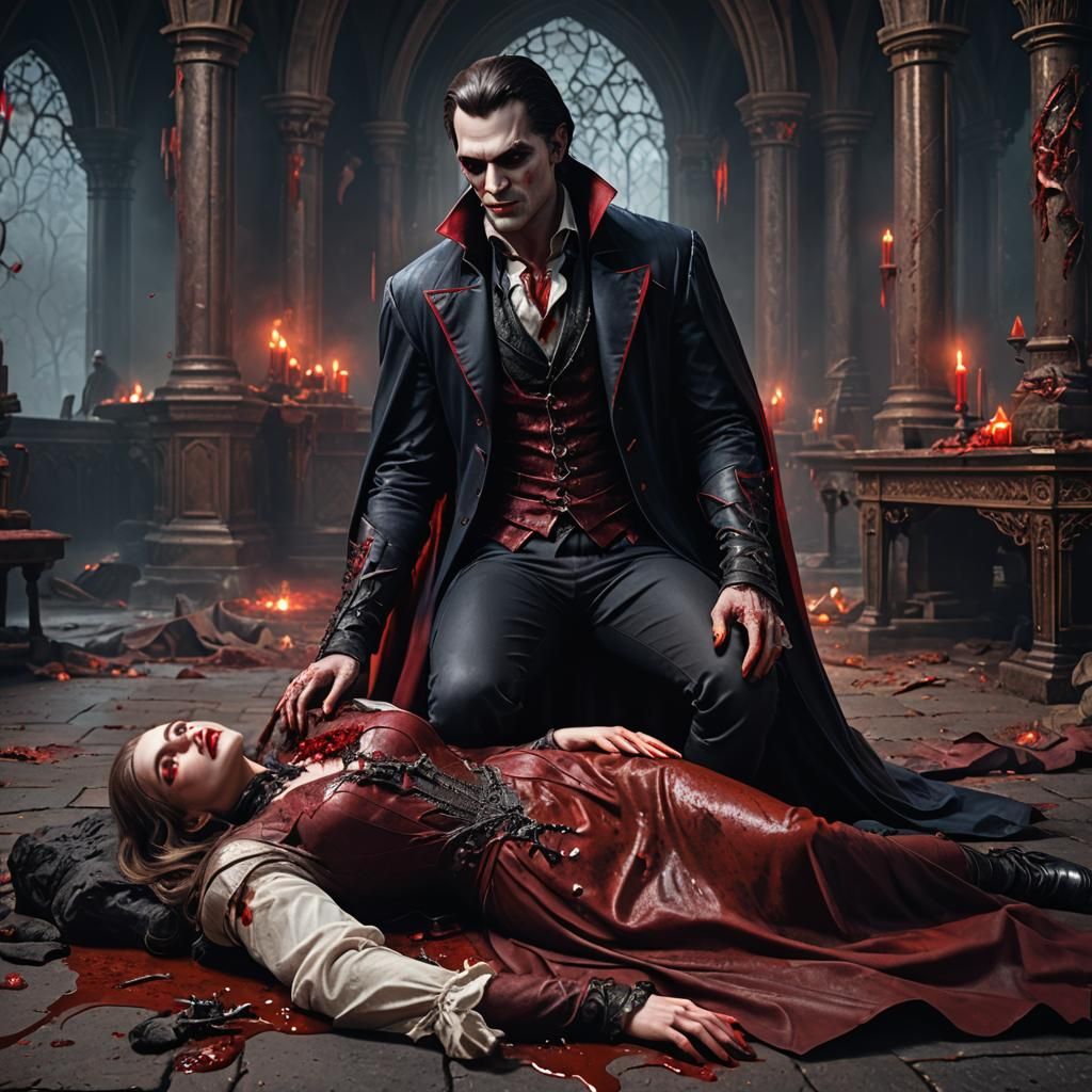 Vampire with Fallen Woman: Fantasy Concept Art