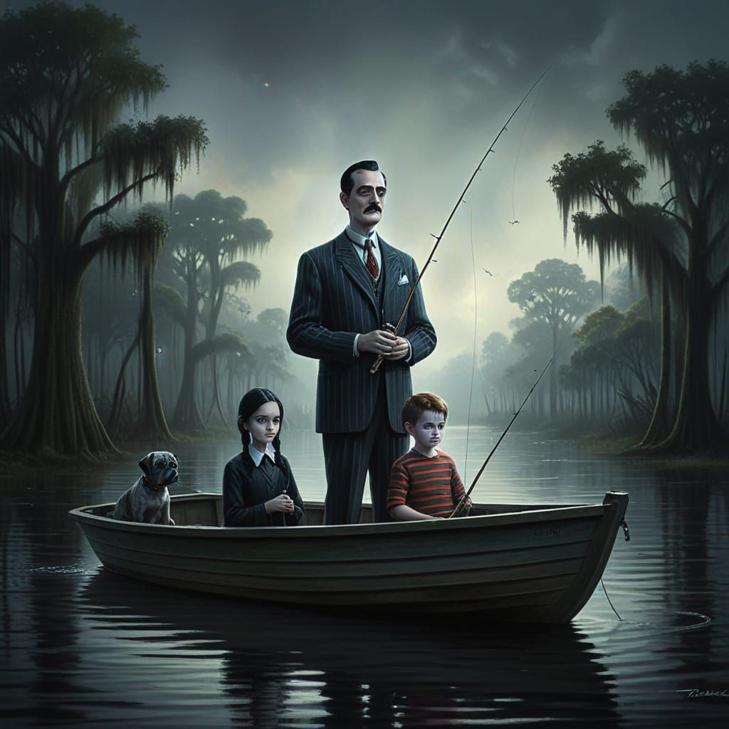 Gomez Addams Fishing With Family in Okefenokee Swamp