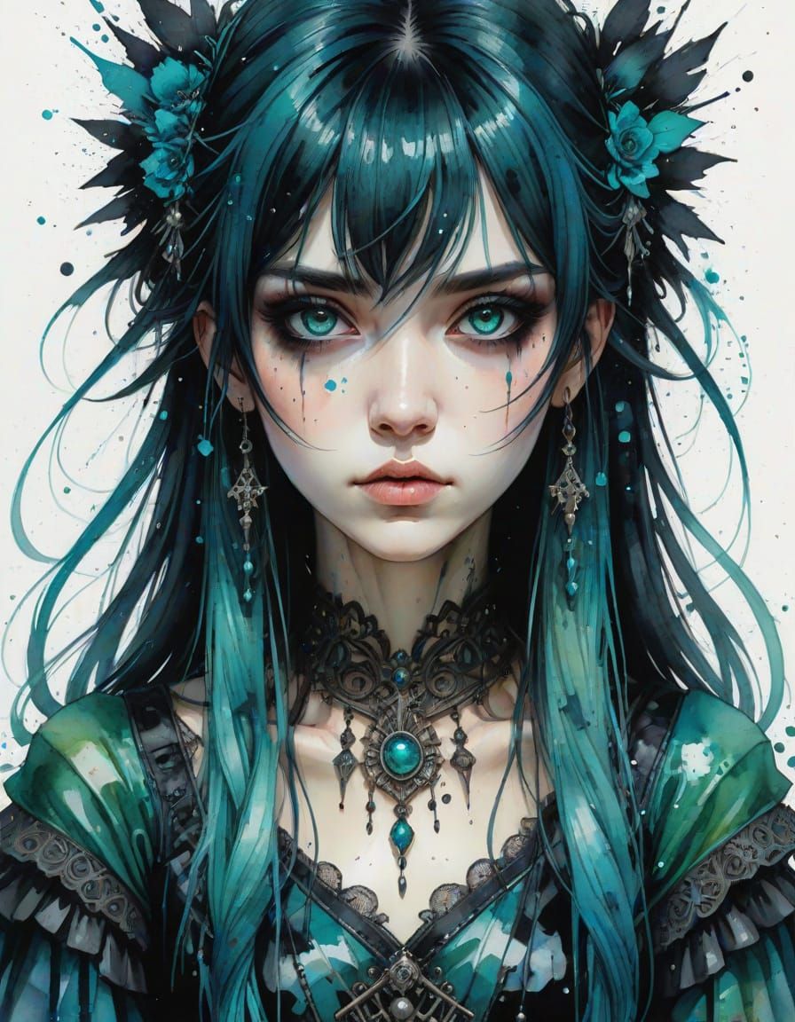 Gothic Anime Princess in Dark Fantasy Watercolor