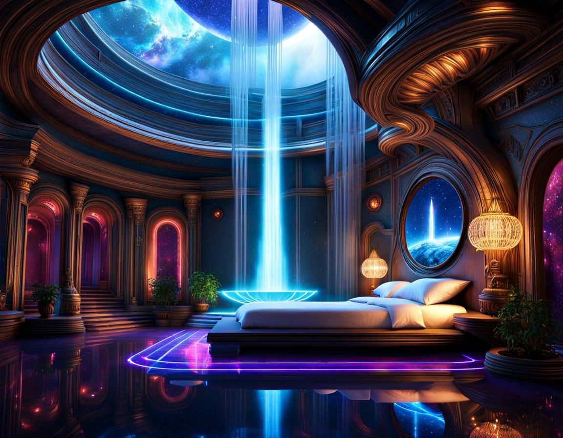 Sci-Fi Manor Bedroom with Astral Stairs