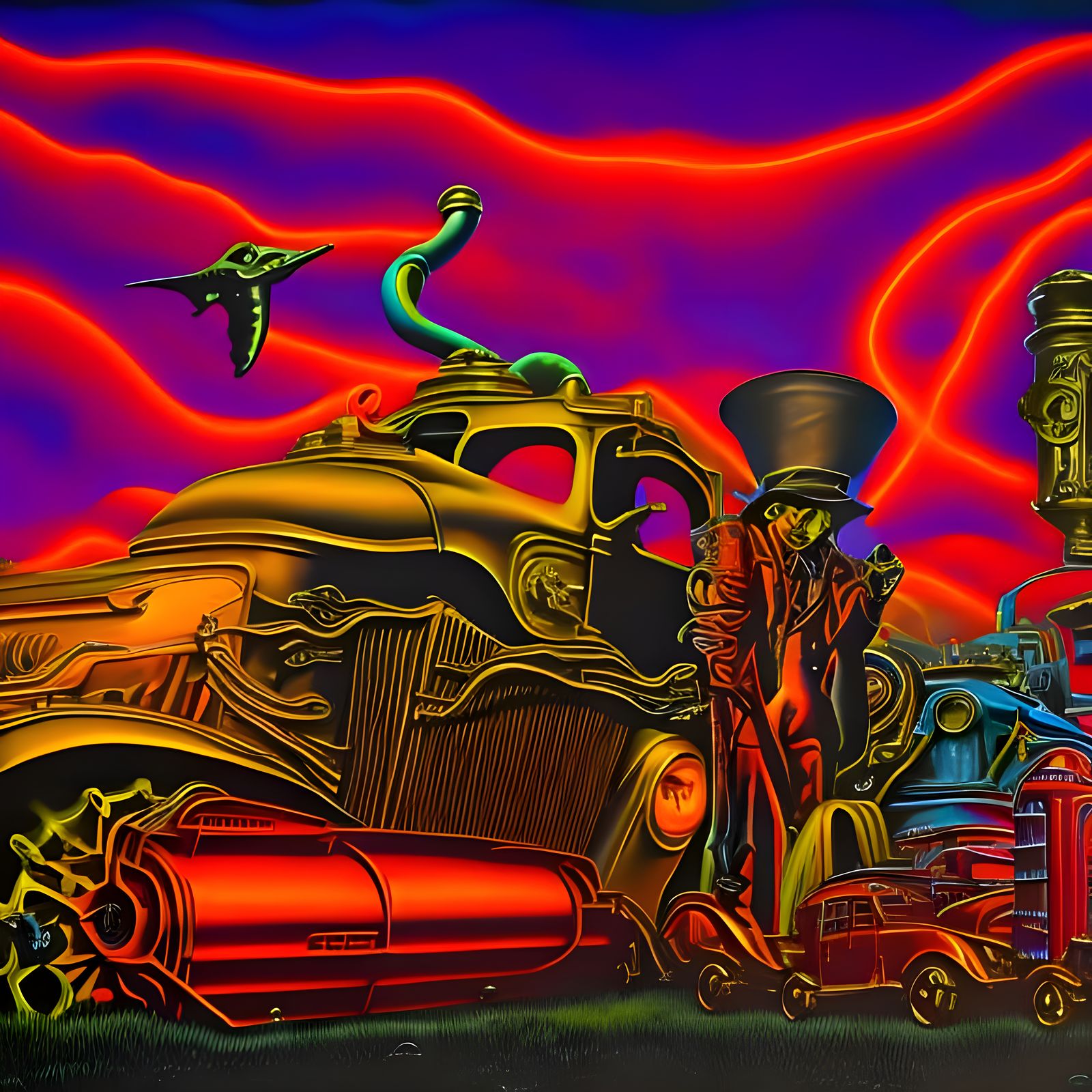 Sinister Steampunk Engine in Surrealist Style