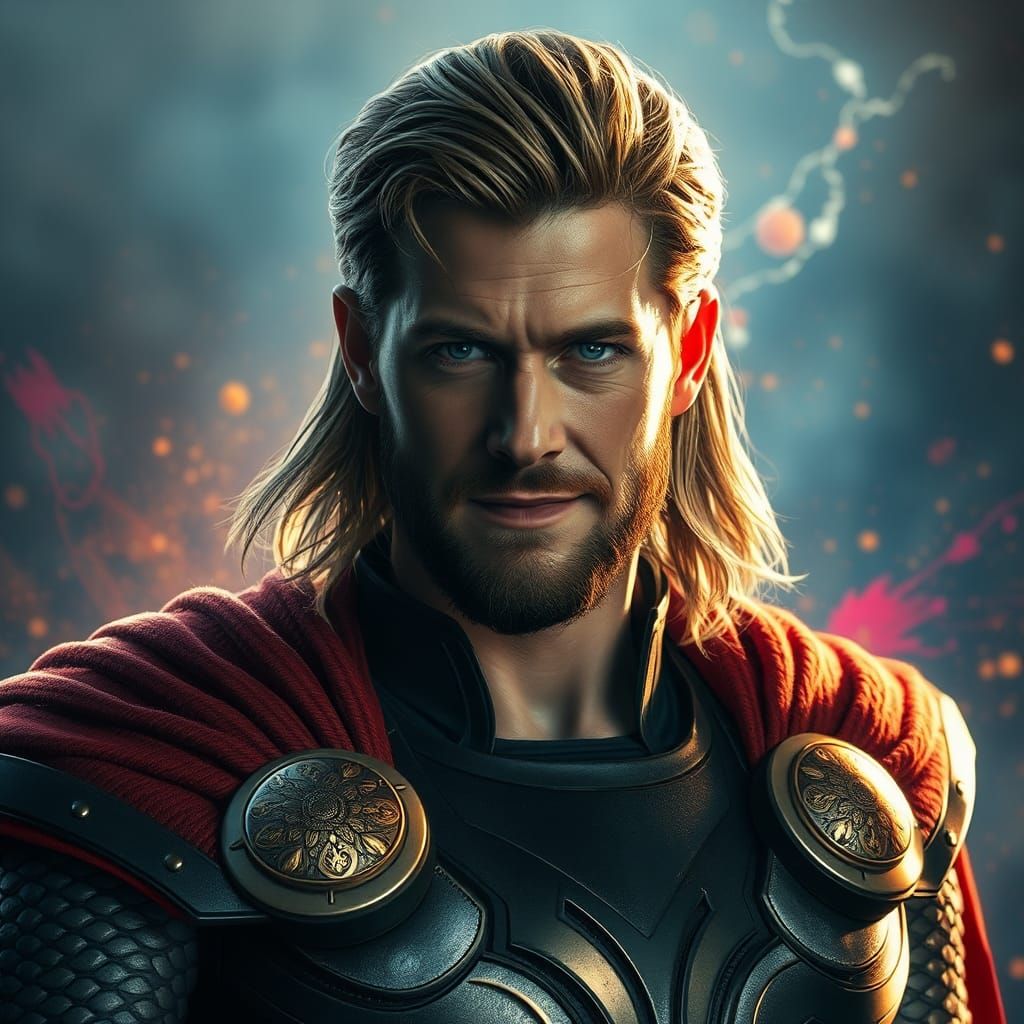 Thor Portrait in Hyperrealistic Digital Art Style