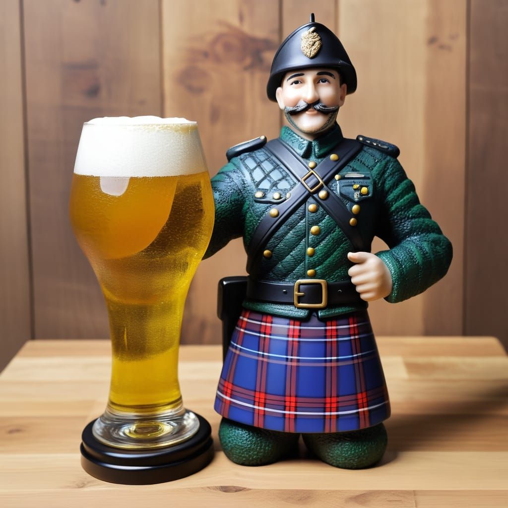 Resin Cast Tartan Soldier Holding Toast