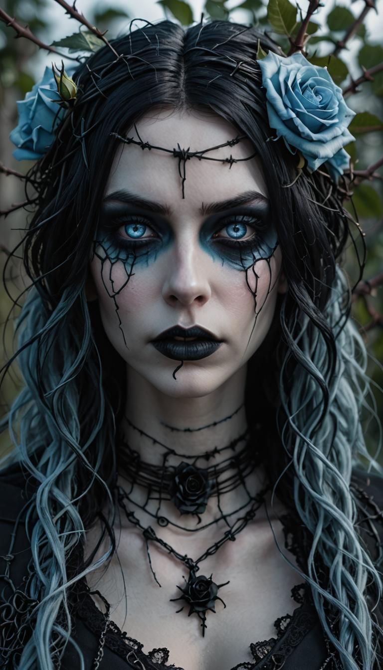 Dark Portrait of a Goth Girl with Roses