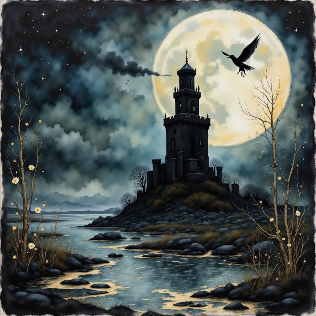 Ghost of Faerie King Haunting Tower with Ink Effects