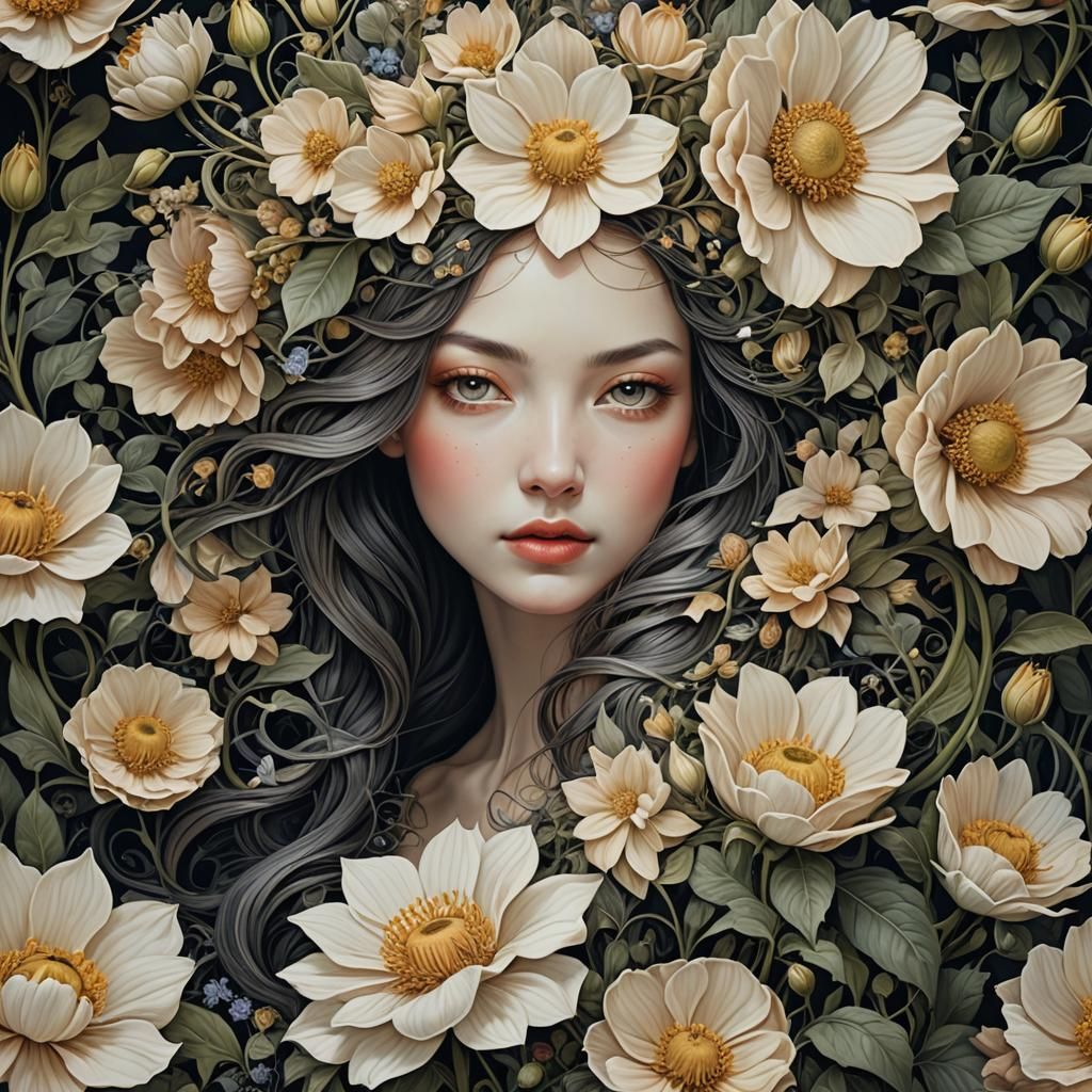 Surreal Beauty: Lady Encased in Flower