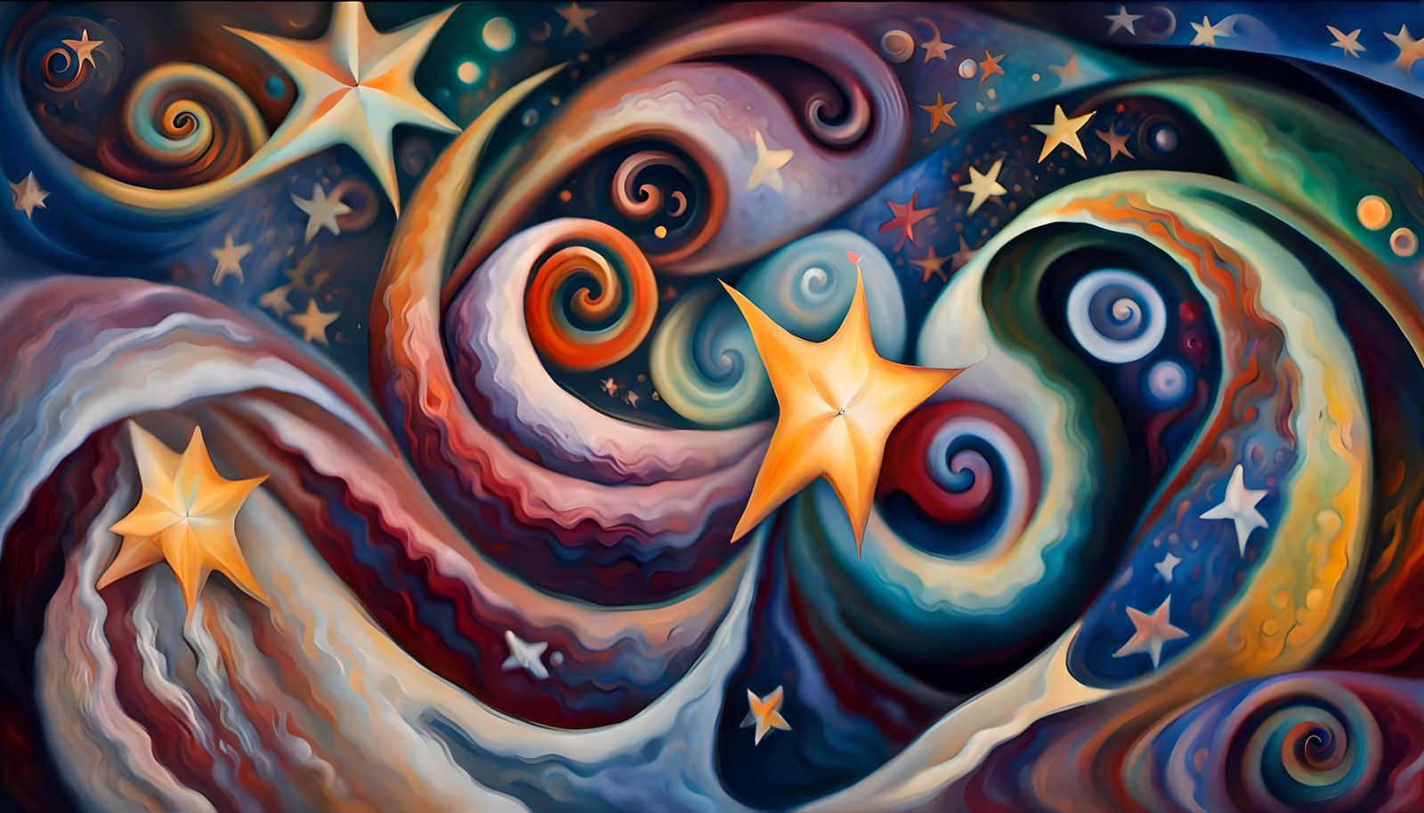 Cosmic Star Dance in Impasto Oil Style