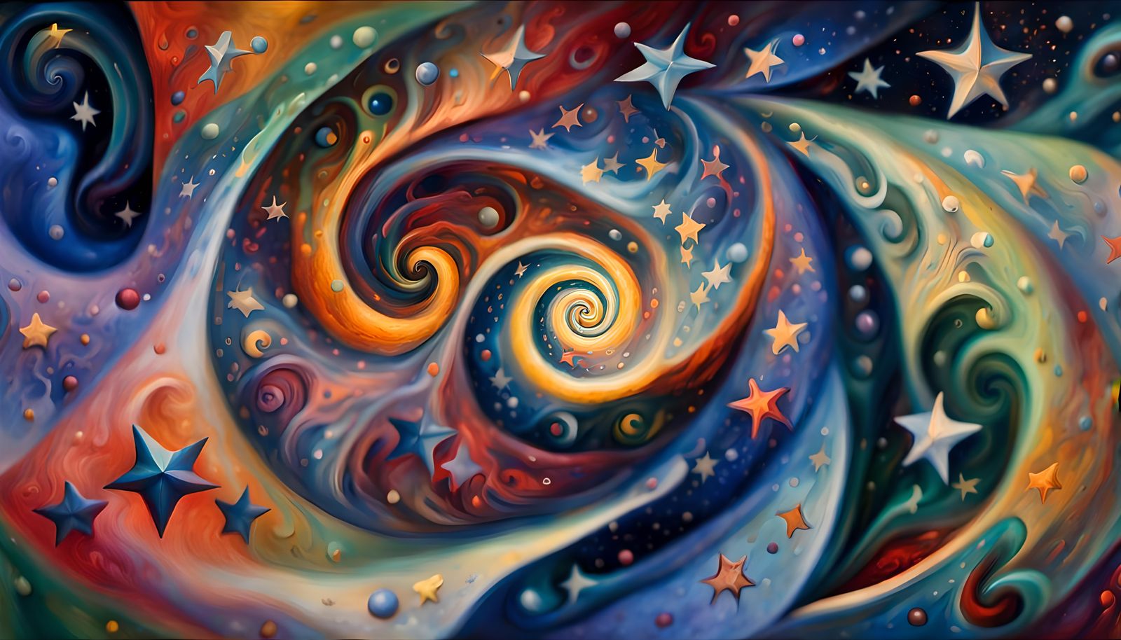 Swirling Stars in Dreamy Abstract Impasto Painting