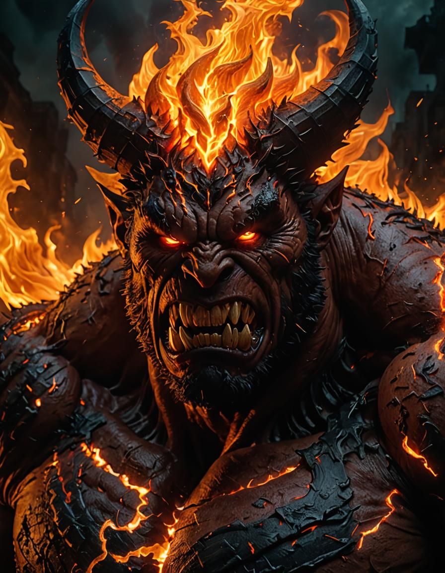 Menacing Fiery Chaos Demon in Grimdark Style