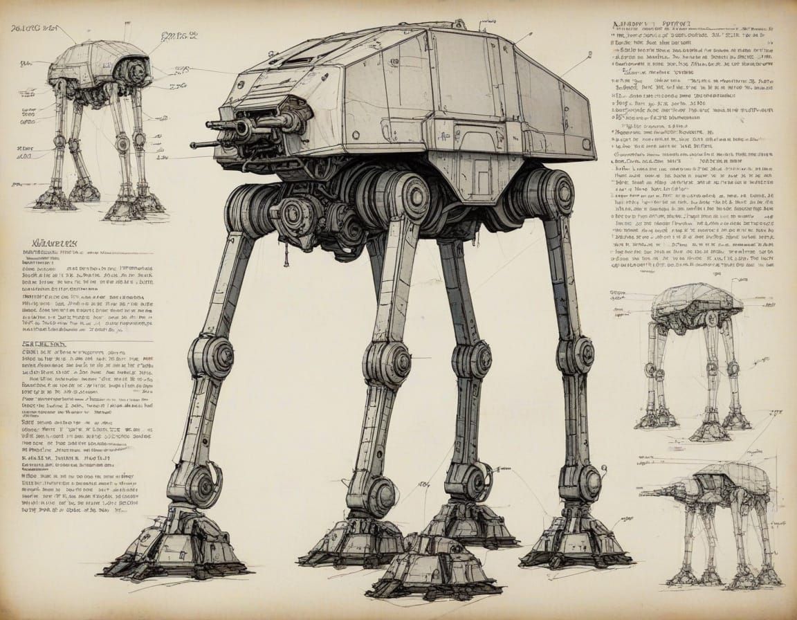 Imperial Walker Schematics in Detailed Ink and Watercolor