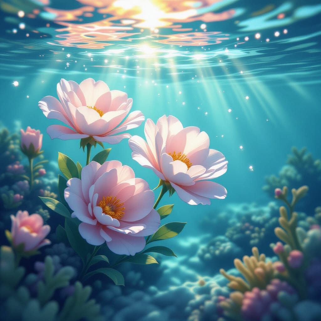Underwater Pastel Flowers in Dreamy Ethereal Light
