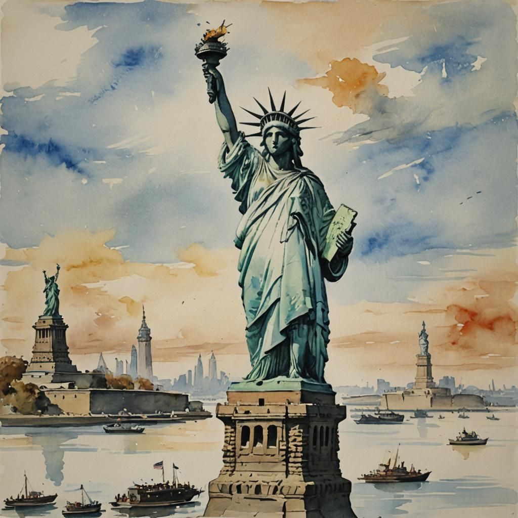 Statue of Liberty: Turner-esque Watercolor Study