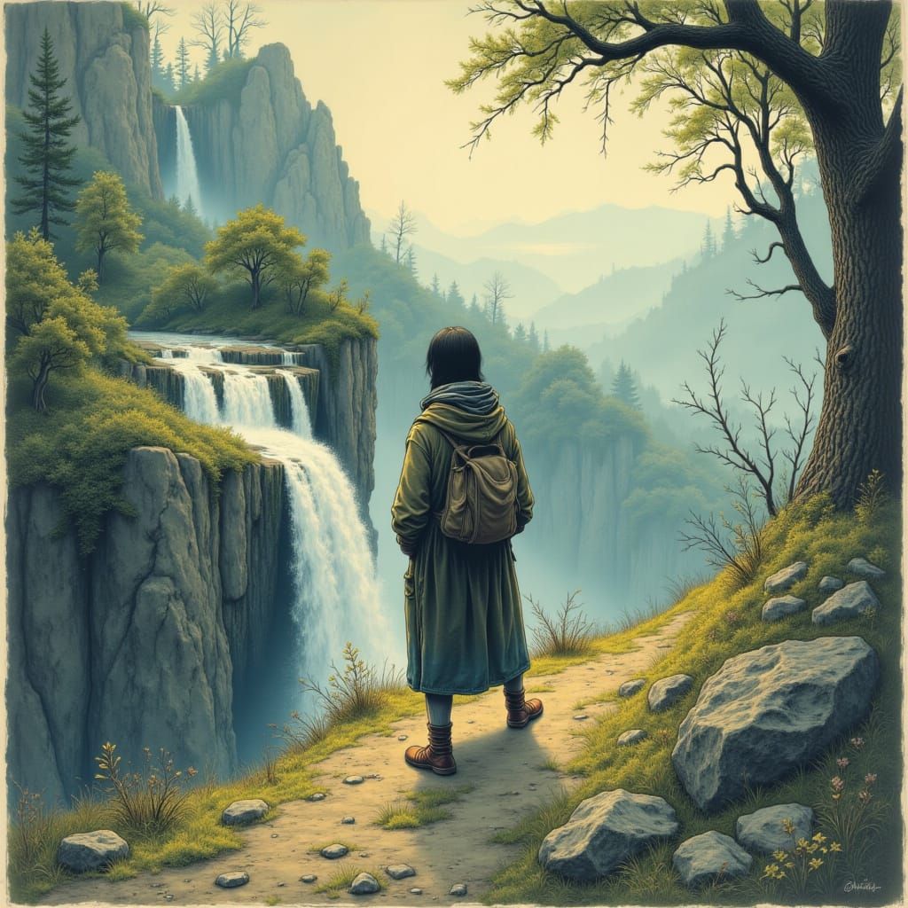 Enchanted Islander in Cross-Hatching Style