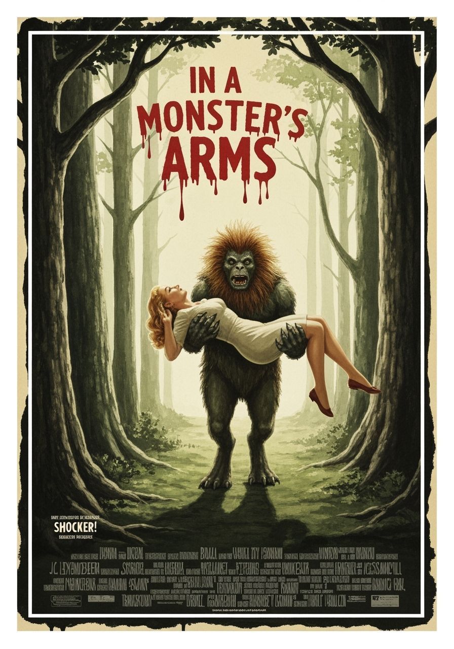 1950s Sci-Fi Movie Poster: In A Monster's Arms