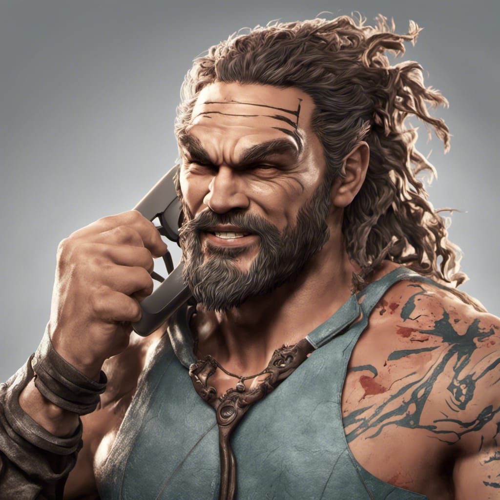 Jason Momoa animation portraits of , in the style of grotesque caricatures, photobashing, mommy's on-the-phonecore, joyf...