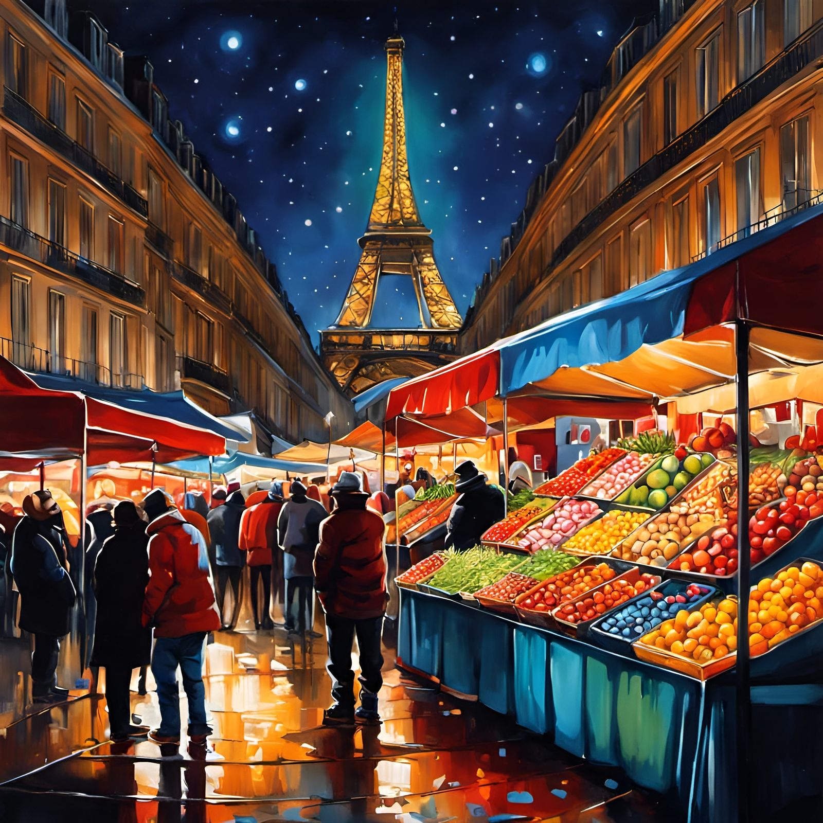 Paris Christmas Market in Spray Paint Art Style