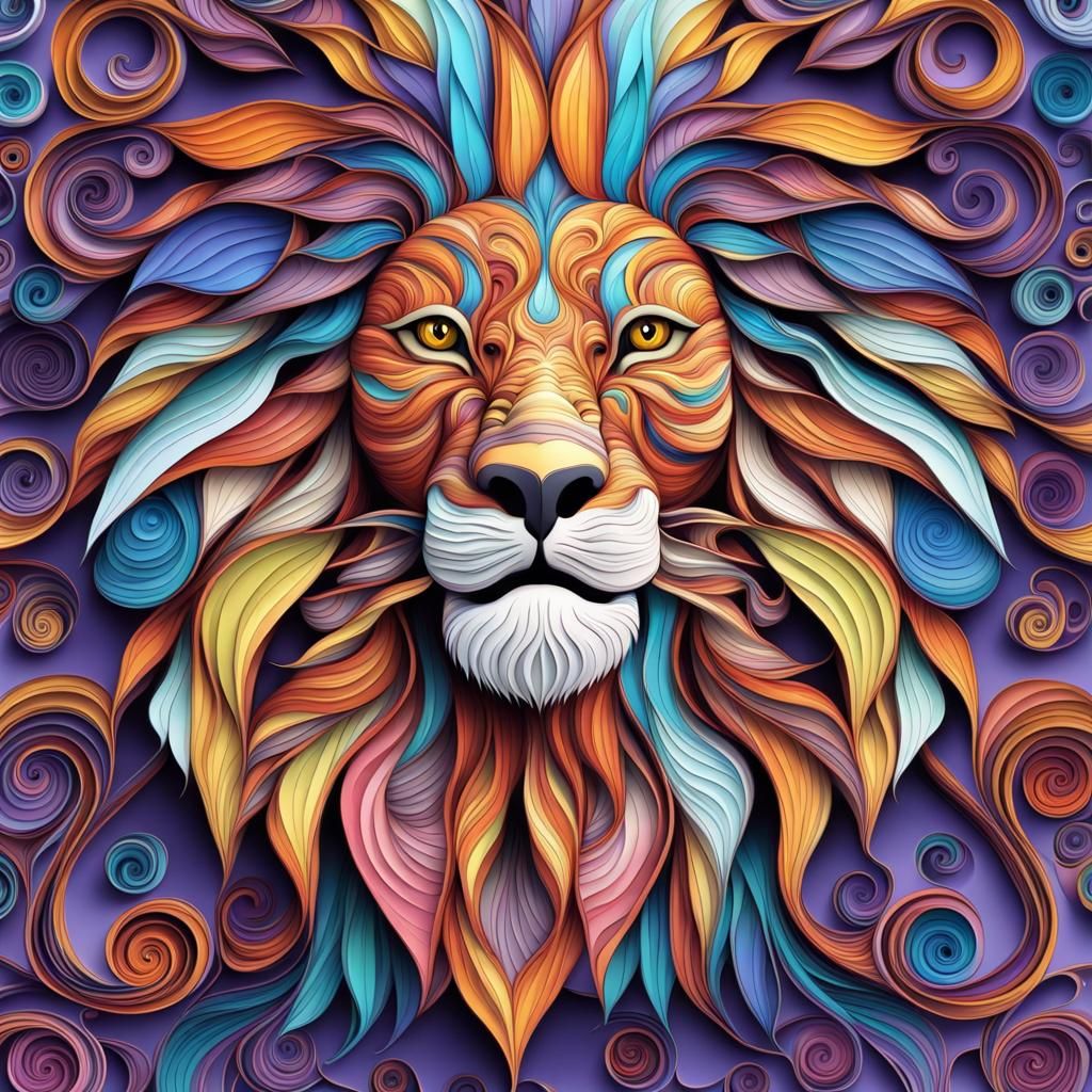 Majestic Lion Head in Fractal Quilling Style