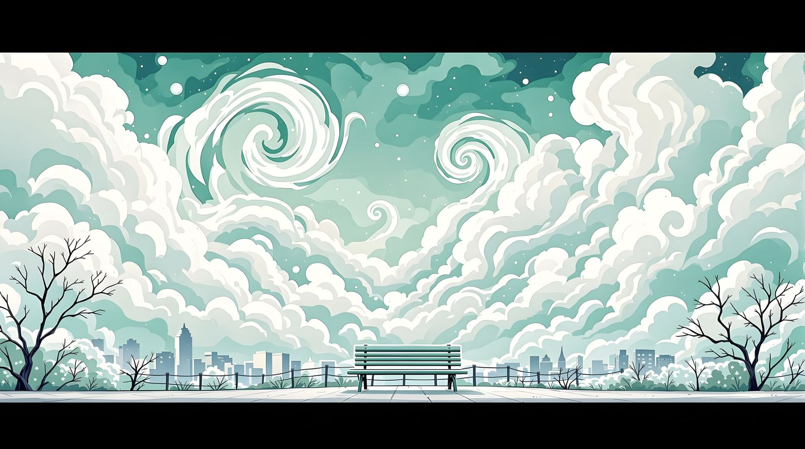 Tokyo Bench in Whimsical Watercolor and Ink Style