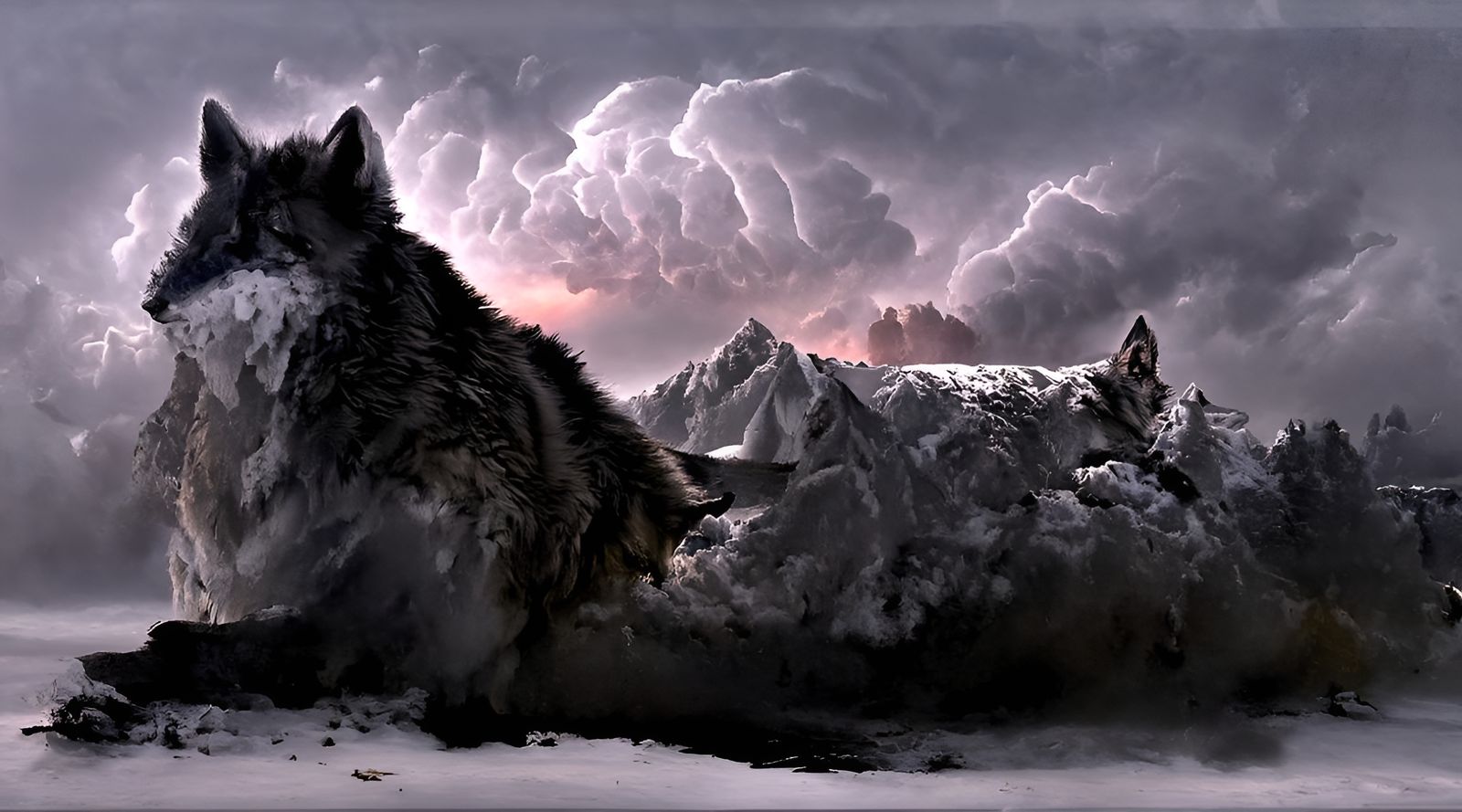 Lone Wolf Howling in Twilight Thunderstorm
