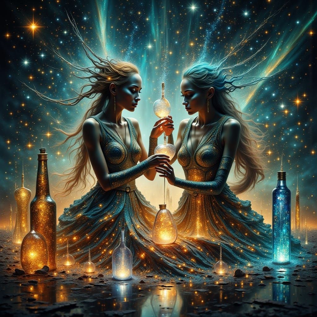 Witchy Aliens in Glass Spaceship, Mystical Art