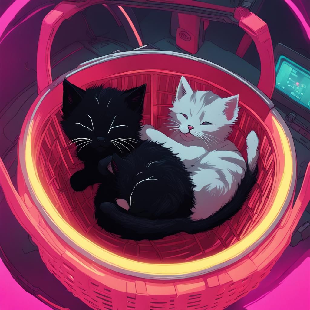 Kittens Napping in Spaceship, Cyberpunk Style