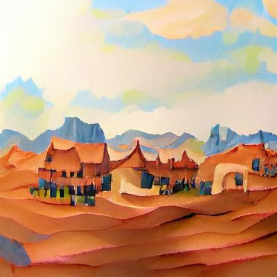 Desert Village: Detailed Gouache Painting