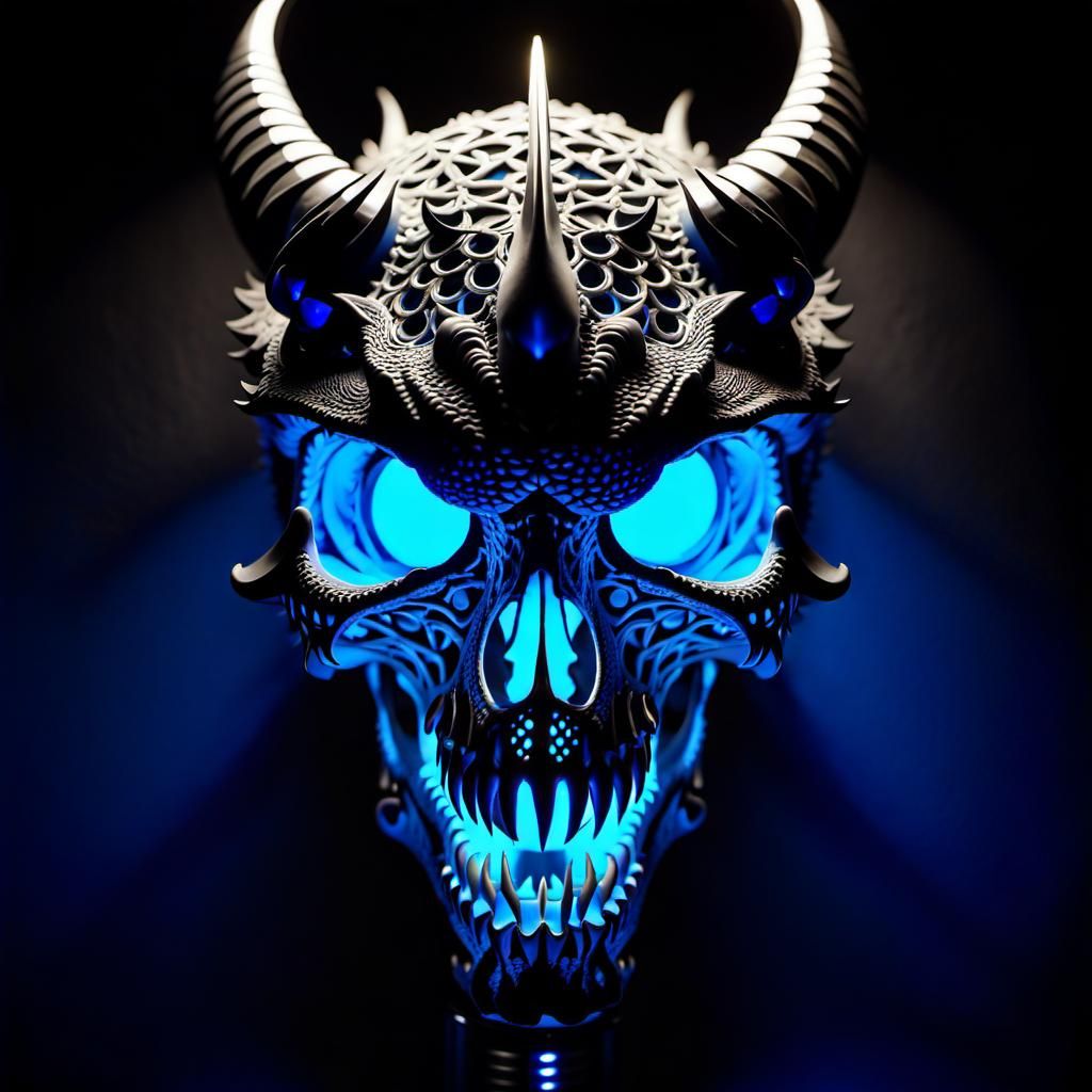 Gothic Dragon Skull with Neon Eyes