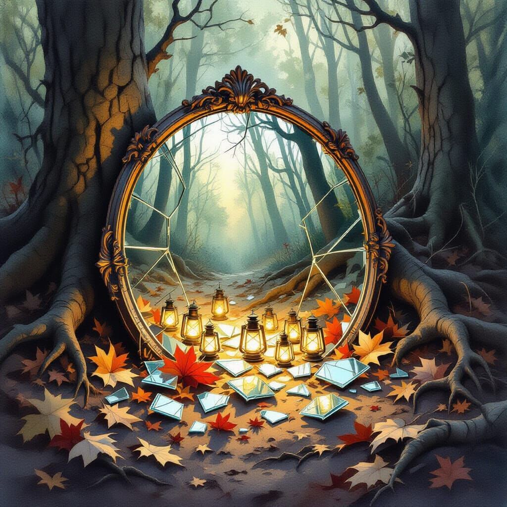 Enchanted Forest: Fractured Mirror Reflects Dreamscape