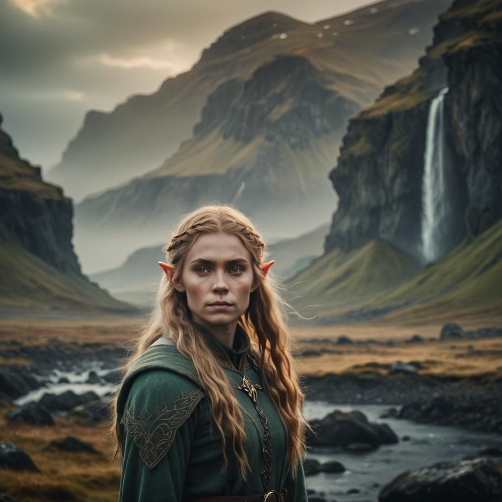 Icelandic Elf Portrait in a Misty Landscape