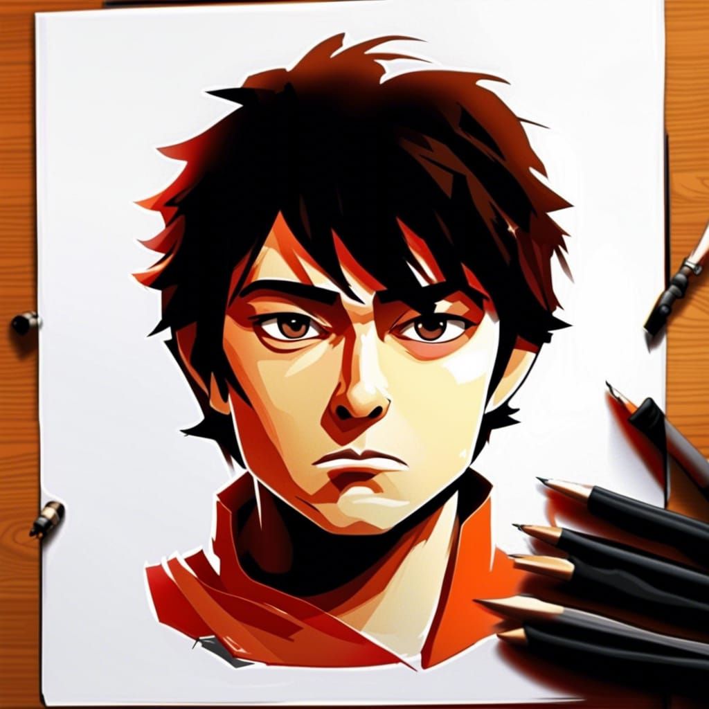 Ronin Swordsman with Red Lightsaber in Anime Style