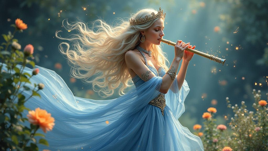 Celtic Goddess of Nature Playing Flute