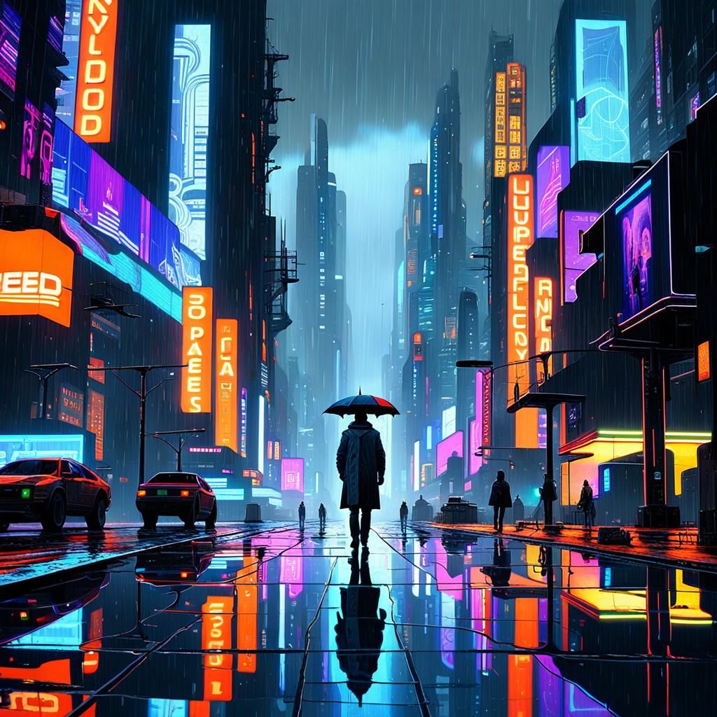 Cyberpunk Cityscape with Neon Reflections