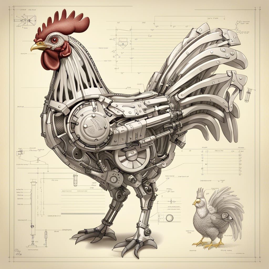 Detailed Technical Drawing of Biomechanical Chicken