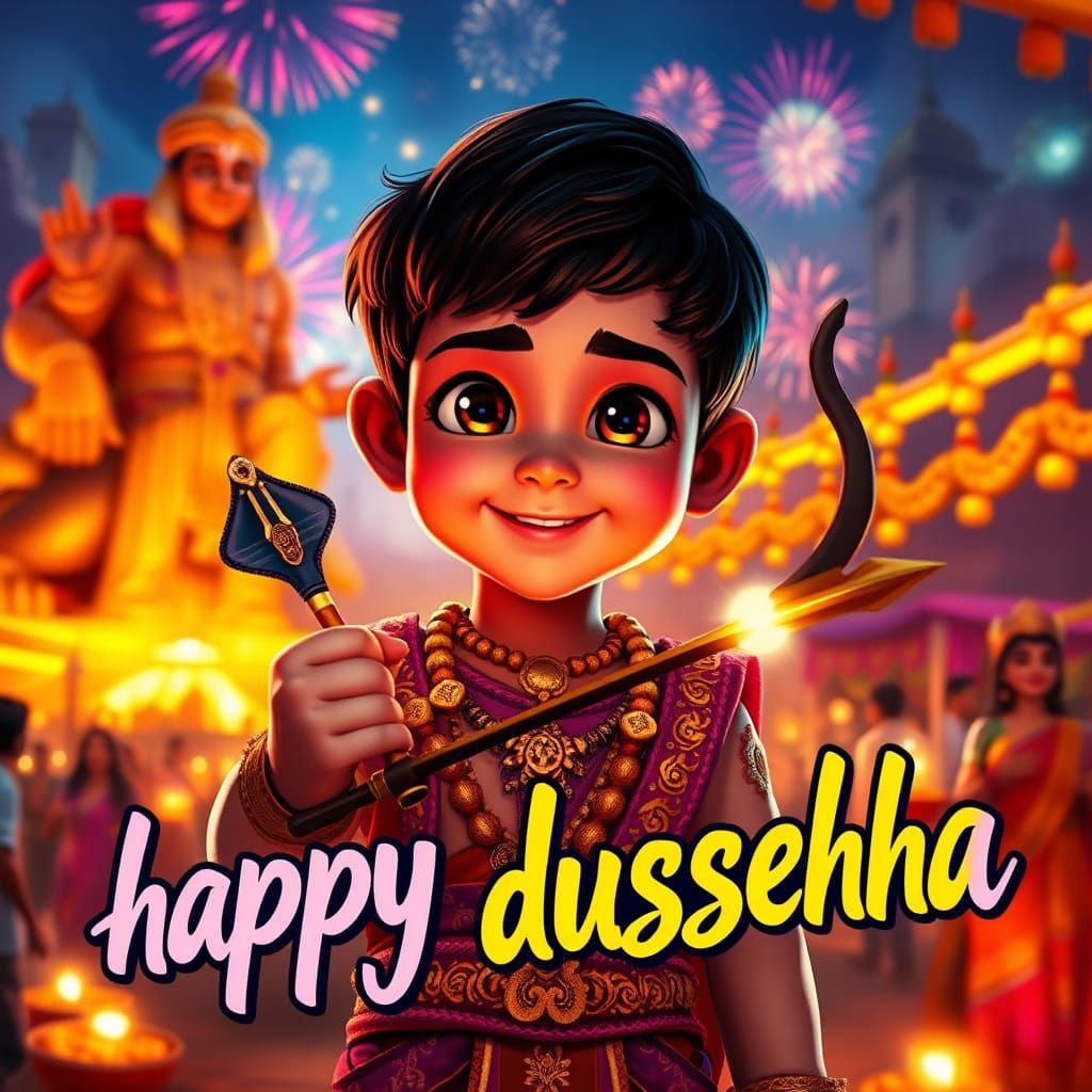 Boy as Lord Rama at Dussehra Festival, 3D Render