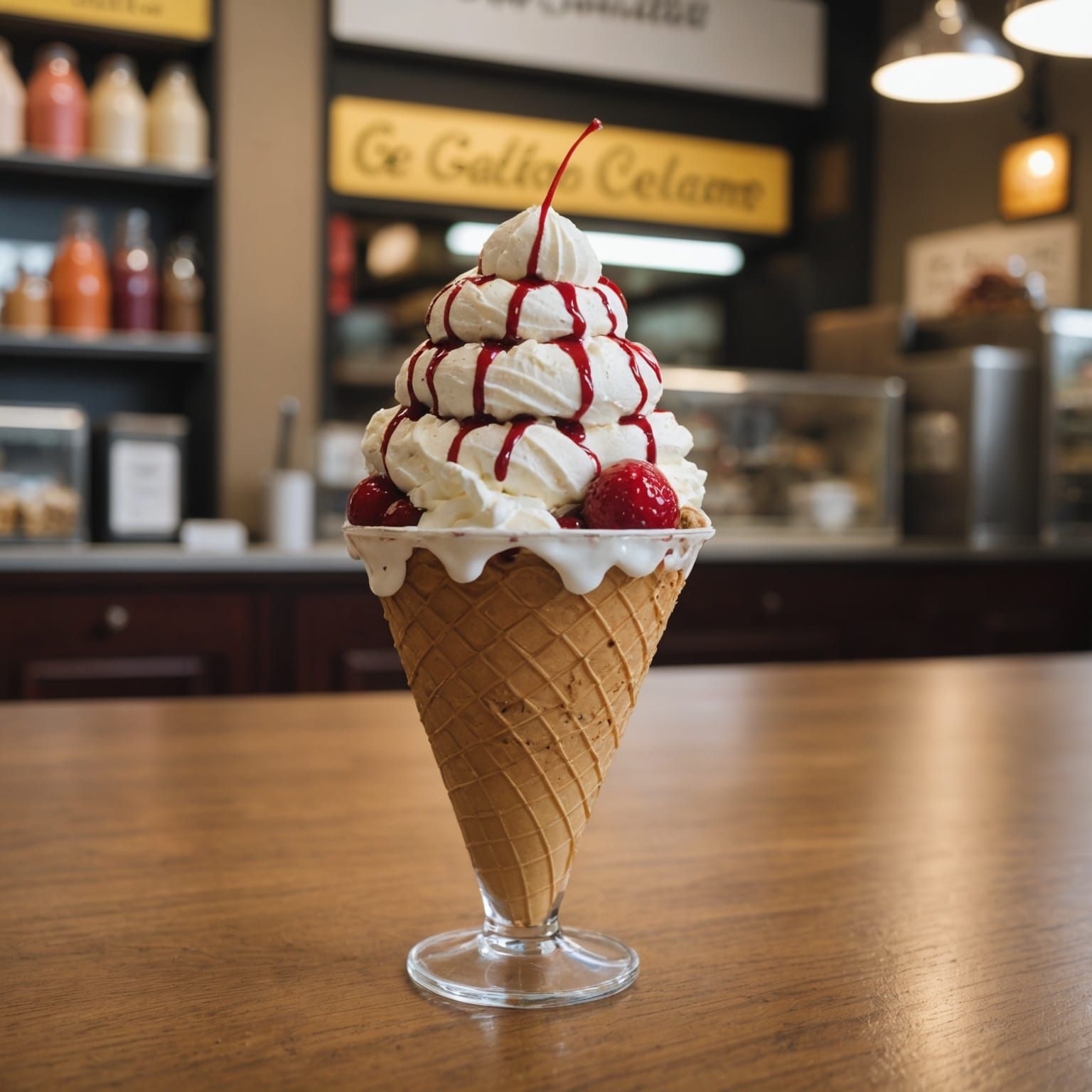 Delicious Ice Cream Sundae in Gelato Shop
