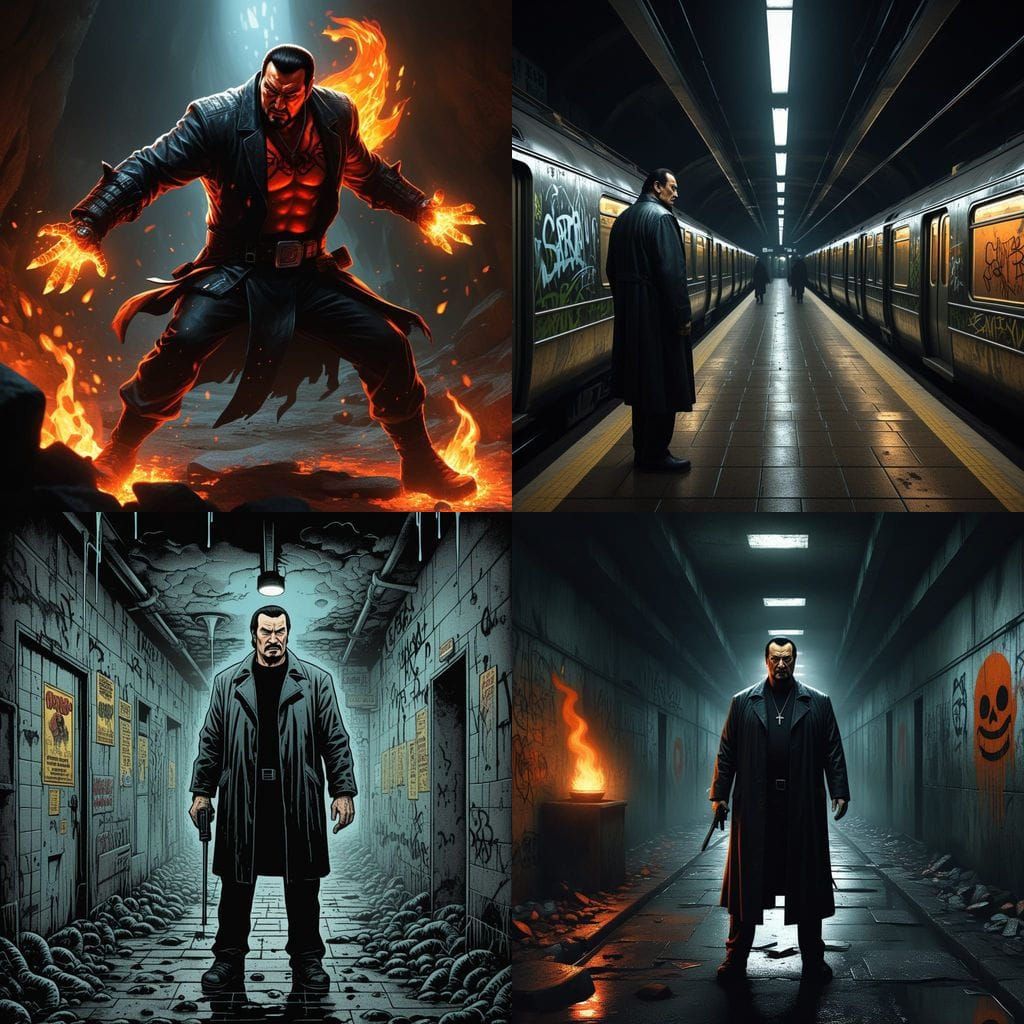 Steven Seagal In Tim Burton Style Graffiti Art