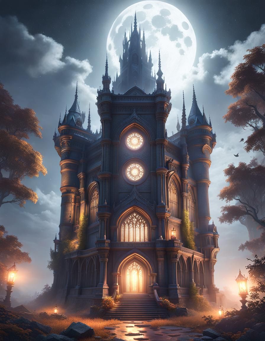 Eerie Gothic Tower Under a Starry Sky