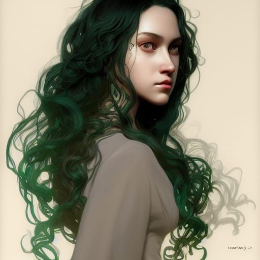 Green-Haired Girl Portrait in Hyperdetailed Style